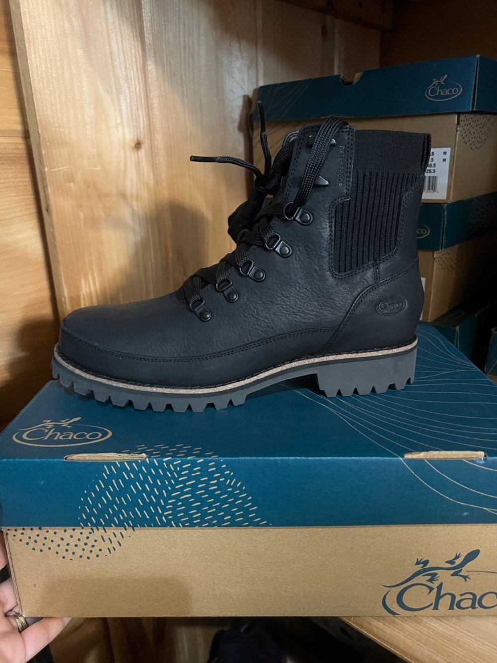 NWT Chaco Women’s Black Leather Lace-Up Ankle Boot with Ribbed Collar